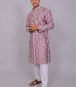 Handcrafted cotton kurta pajama set for men     purple