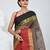 Elegant charcoal grey tant saree with red and black gold border