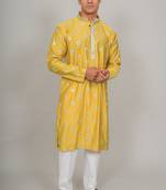 Handcrafted cotton kurta pajama set for men     yellow