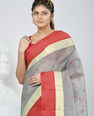 Stylish grey tant saree with red and gold border 2