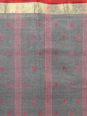 Stylish grey tant saree with red and gold border 5