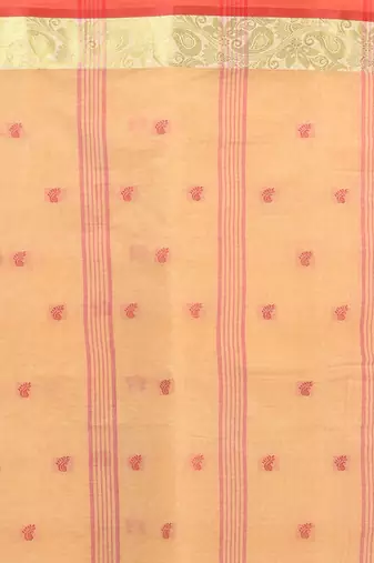 Stylish beige tant saree with red and gold border