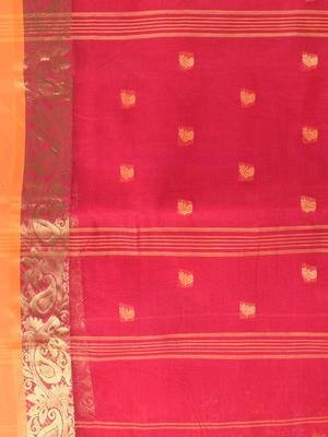 Stylish pink tant saree with yellow and gold border 5