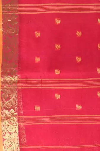 Stylish pink tant saree with yellow and gold border