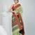 Handwoven baluchori tant saree in green with intricate red borders