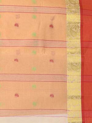 Stylish beige tant saree with red and gold border 5