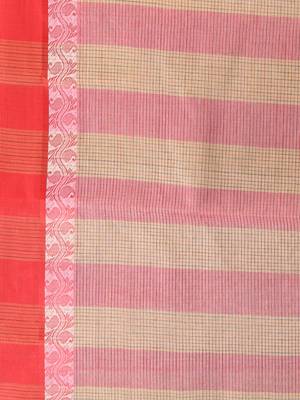 Elegant beige and red checked tant saree with contrast borders 5