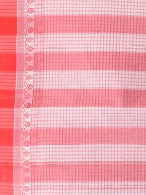 Elegant checked tant saree in white and red with intricate borders 5