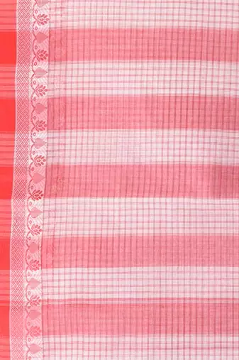 Elegant checked tant saree in white and red with intricate borders