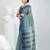Elegant teal and navy blue striped tant saree with floral border
