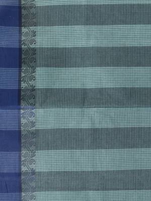 Elegant teal and navy blue striped tant saree with floral border 5