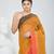Elegant mustard and red checked tant saree with contrast borders