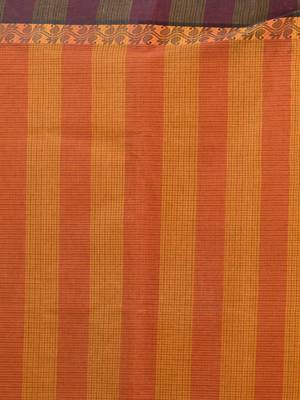 Elegant mustard and red checked tant saree with contrast borders 5