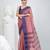 Elegant blush pink and navy blue striped tant saree with floral border