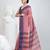 Elegant blush pink and navy blue striped tant saree with floral border