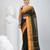 Classic black and mustard striped tant saree with intricate borders