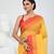 Classic yellow and red striped tant saree with intricate borders