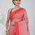 Elegant red and white checked tant saree with floral lace border