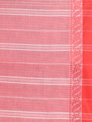 Elegant red and white checked tant saree with floral lace border 3