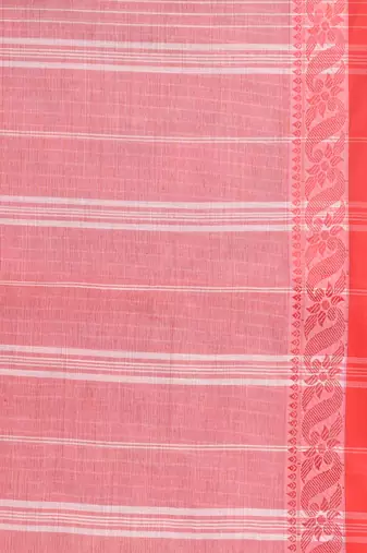 Elegant red and white checked tant saree with floral lace border
