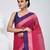 Classic rani pink and blue striped tant saree with intricate borders
