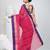 Classic rani pink and blue striped tant saree with intricate borders