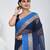 Stunning navy blue and blue striped tant saree with floral lace border