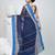 Stunning navy blue and blue striped tant saree with floral lace border