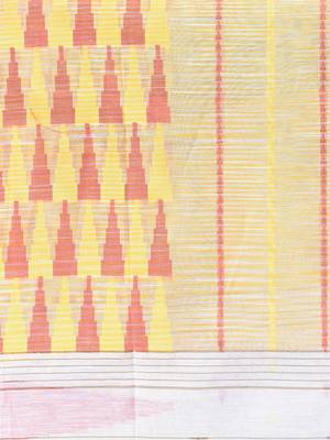 White handspun cotton saree with geometric motif and bright hues 4