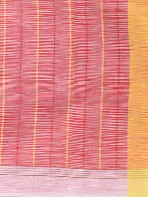 White handspun cotton saree with geometric motif and bright hues 4