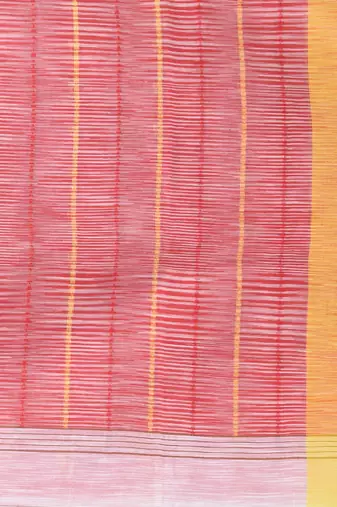 White handspun cotton saree with geometric motif and bright hues