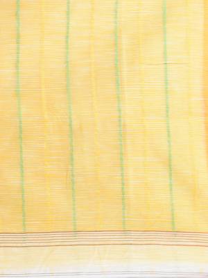 White handspun cotton saree with geometric motif and bright hues 4