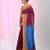 Burgundy and  sapphire blue handspun cotton saree with vibrant borders