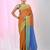 Orange and sky blue handspun cotton saree with vibrant borders