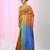 Orange and sky blue handspun cotton saree with vibrant borders