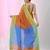 Orange and sky blue handspun cotton saree with vibrant borders