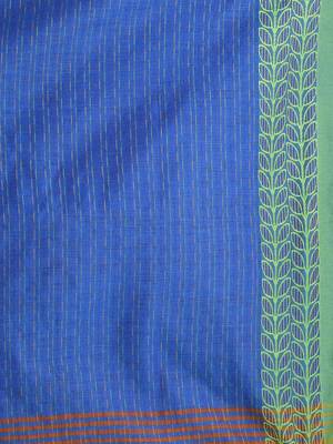 Orange and sky blue handspun cotton saree with vibrant borders 4