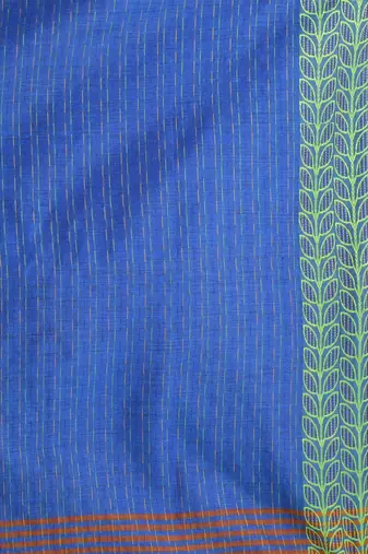 Orange and sky blue handspun cotton saree with vibrant borders