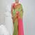 Green and pink handspun cotton saree with vibrant borders
