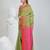 Green and pink handspun cotton saree with vibrant borders