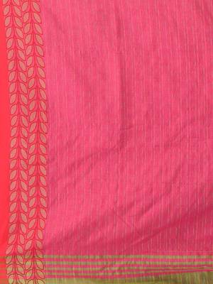 Green and pink handspun cotton saree with vibrant borders 4