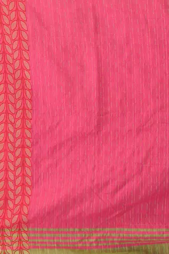 Green and pink handspun cotton saree with vibrant borders