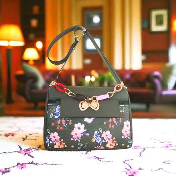 Royal Collection of India Black Floral Printed Sling Bag for Women & Girls – Stylish Party Wear Crossbody  1