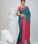 Teal and fuchsia handspun cotton saree with vibrant borders