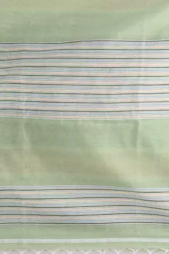 Mint green handspun cotton saree in soft pastels with striped design
