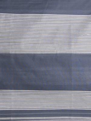 Grey handspun cotton saree in elegant stripes with shades of white and beige 4