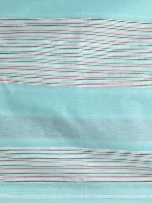 Handspun cotton saree in aqua blue with pastel stripes 4