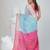 Elegant sky blue and pink resham saree with zari border