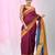 Burgundy and  sapphire blue handspun cotton saree with vibrant borders