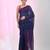 Elegant navy blue linen saree with floral embroidery